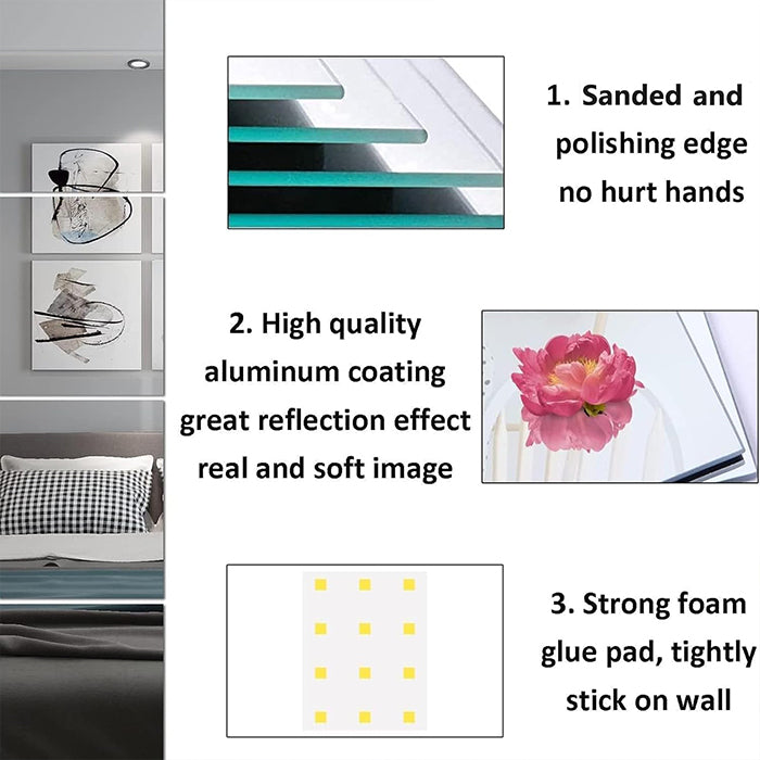 Wall Mirror Tile Self Adhesive Glass Mirror Frameless High Clear Mirror Tile high quality