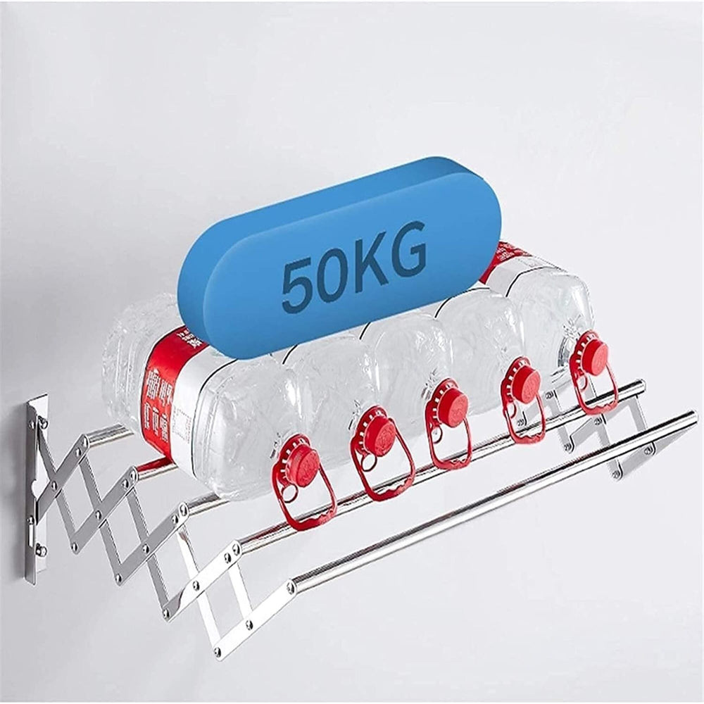 Wall Mounted Clothes Drying Rack, 5 Bar Stainless Steel Accordion Retractable Silver Drying Hanging Towels 100cm