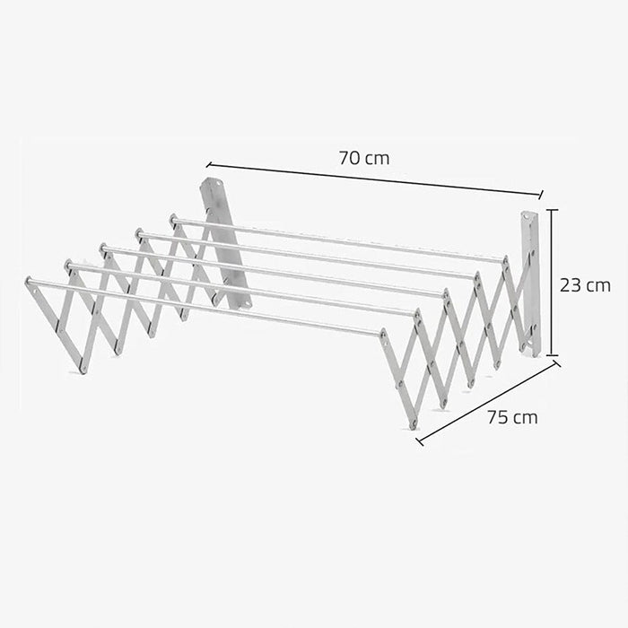 Wall Mounted Clothes Drying Rack, 5 Bar Stainless Steel Accordion Retractable Silver Drying Hanging Towels dimensions