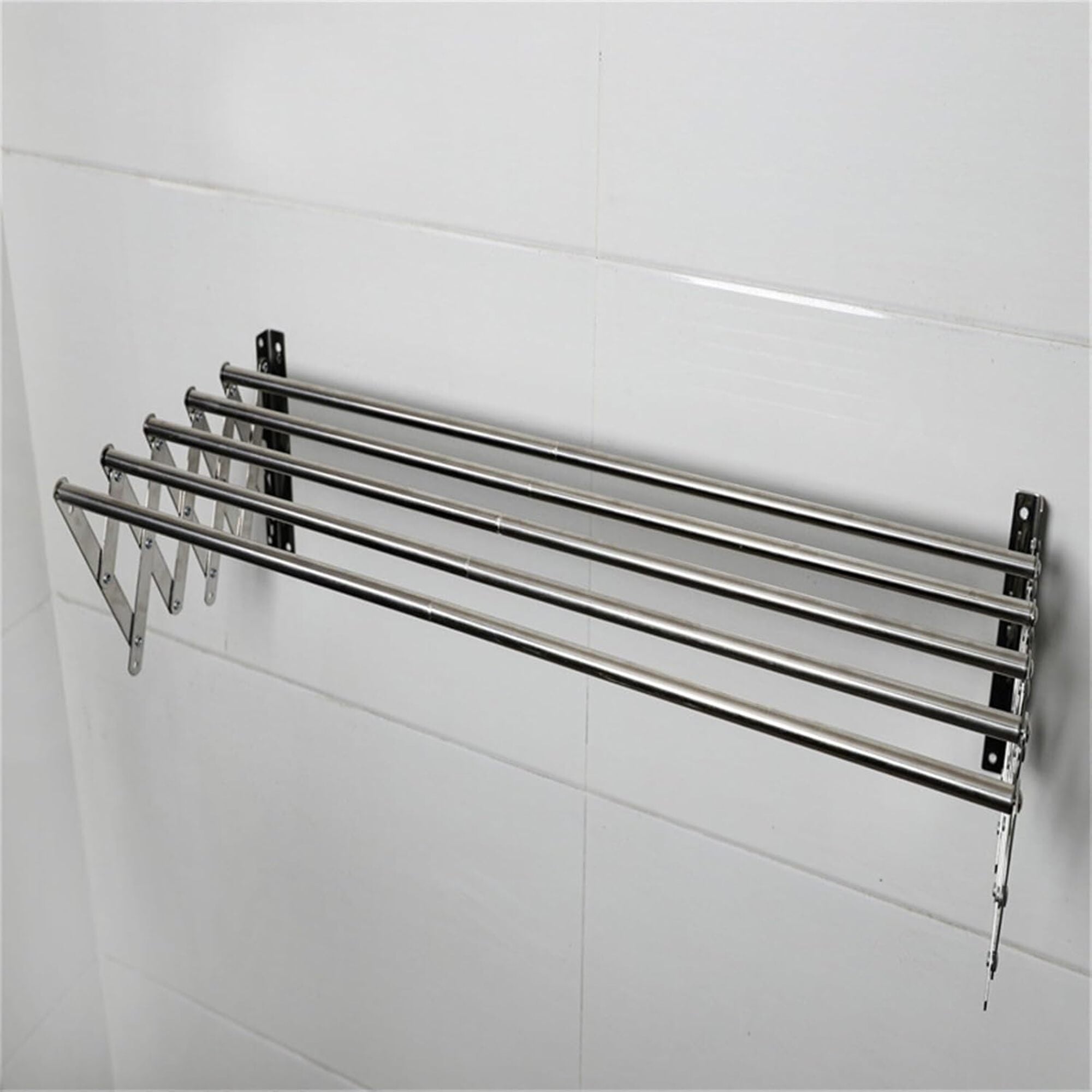 Wall Mounted Clothes Drying Rack, 5 Bar Stainless Steel Accordion Retractable Silver Drying Hanging Towels durable
