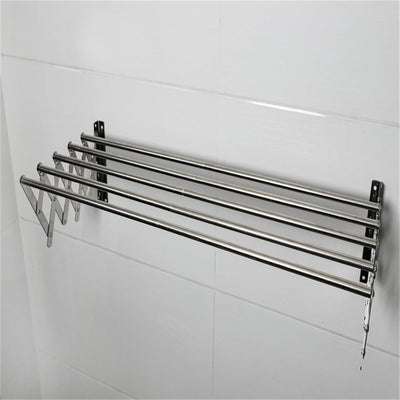Wall Mounted Clothes Drying Rack, 5 Bar Stainless Steel Accordion Retractable Silver Drying Hanging Towels durable
