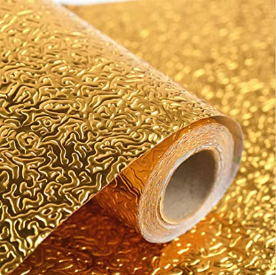 Waterproof Oilproof Aluminium Foil Sticker Self Adhesive Wallpaper for Kitchen (Golden)