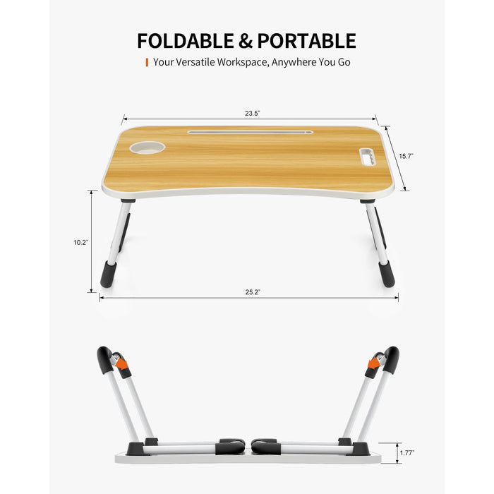 Wood Foldable Laptop Table with Cup Holder, Folding Standing Laptop Desk high quality dimensions