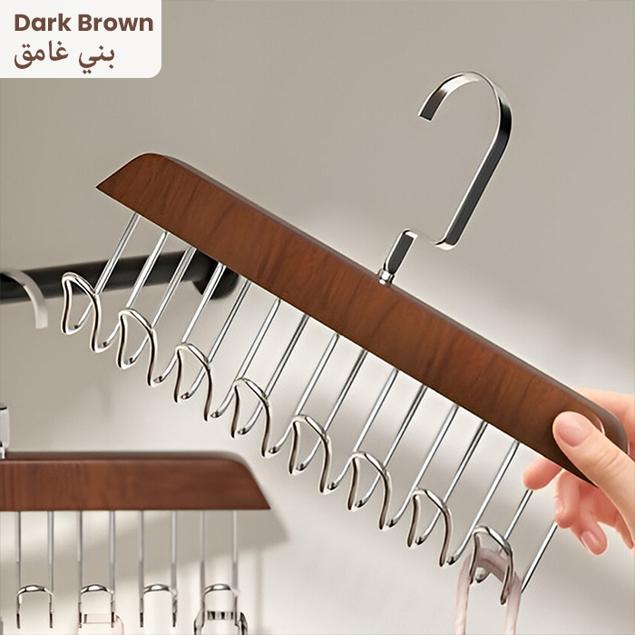 Wooden Hangers for Wooden Belt Hanger for Tie 8 Hooks Adjustable Closet Hangers Dark brown