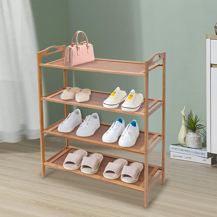 Wooden Shoe Rack 4 Shelves Organizer Shelf Camping Portable Shelves Shoe Rack