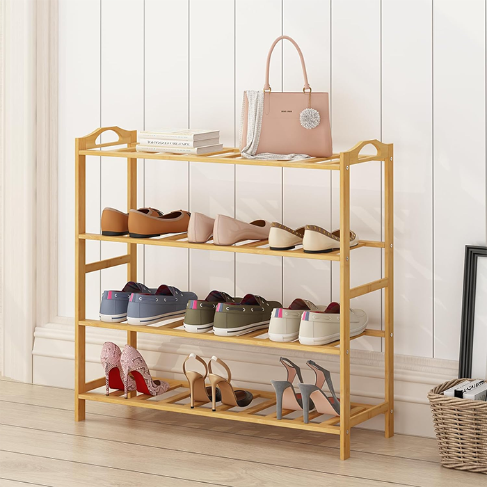 Wooden Shoe Rack 4 Shelves Organizer Shelf Camping Portable Shelves Shoe Rack Large Capacity
