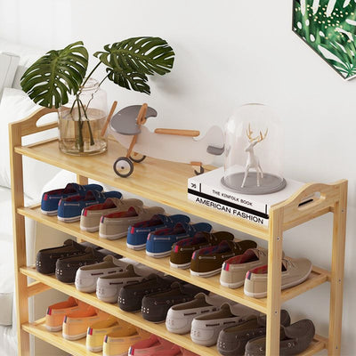 Wooden Shoe Rack 4 Shelves Organizer Shelf Camping Portable Shelves Shoe Rack Simple Appearance
