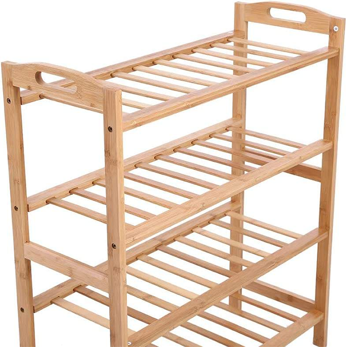 Wooden Shoe Rack 4 Shelves Organizer Shelf Camping Portable Shelves Shoe Rack non slip foot mat