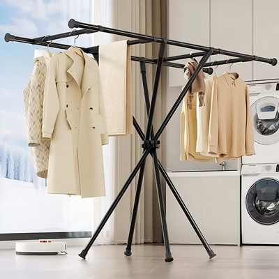 X-shaped folding clothes drying rack for indoor and outdoor use