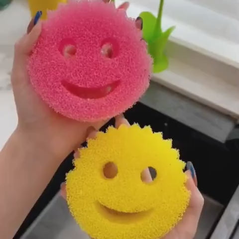 Smiley Face Kitchen Scrubber, Soft Deep Cleaning Wipe,3 Pcs Dish Washing Sponge For Kitchen